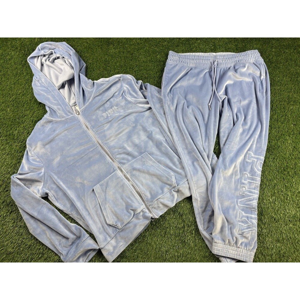 Victoria Secret Everyday Lounge Velour Hoodie-XL-Jogger-L-Plush Periwinkle Blue